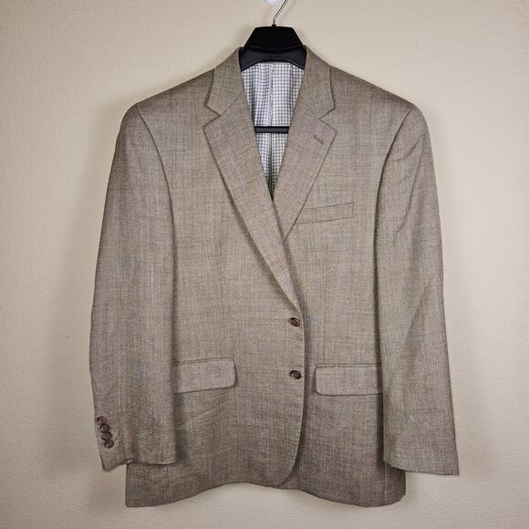 Ralph Lauren Silk Wool Linen Blend Sport Coat Mens 46R Blazer Tan Hopsack Jacket - Picture 16 of 16